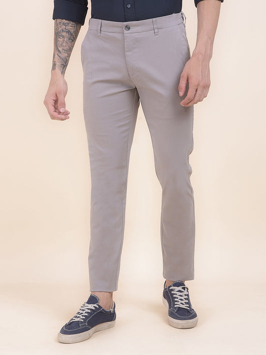 Men's Grey Solid Smart Fit Casual Trouser