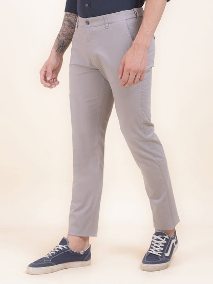 Men's Grey Solid Smart Fit Casual Trouser