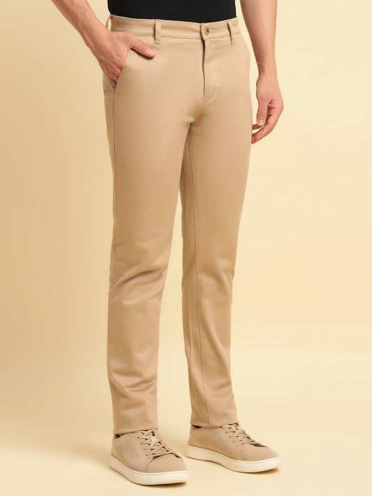 Casual Trouser for Men | Breathable & Soft with Color Fastness Regular Fit Cotton Blend Fabric Solid Pattern Button Closure