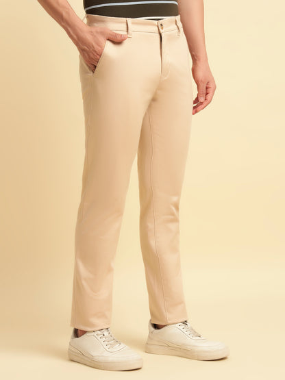 Casual Trouser for Men | Breathable & Soft with Color Fastness Regular Fit Cotton Blend Fabric Solid Pattern Button Closure