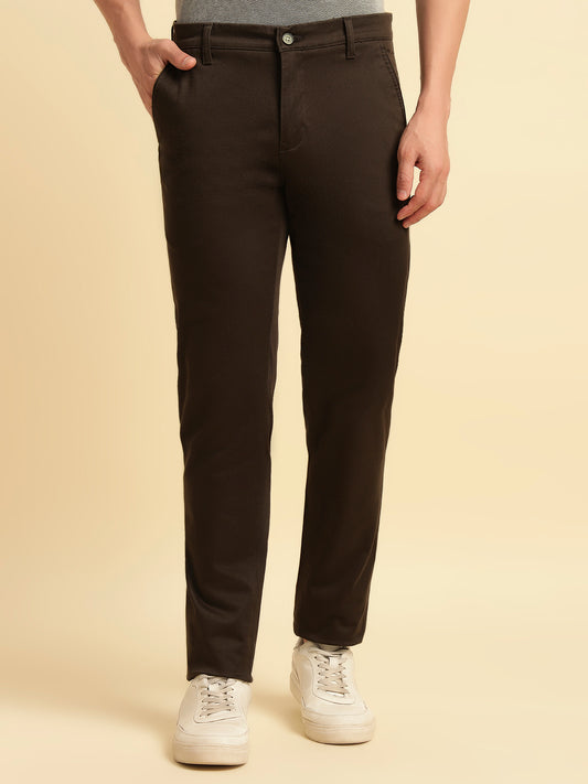 Casual Trouser for Men | Breathable & Soft with Color Fastness Regular Fit Cotton Blend Fabric Solid Pattern Button Closure