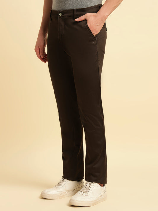 Casual Trouser for Men | Breathable & Soft with Color Fastness Regular Fit Cotton Blend Fabric Solid Pattern Button Closure