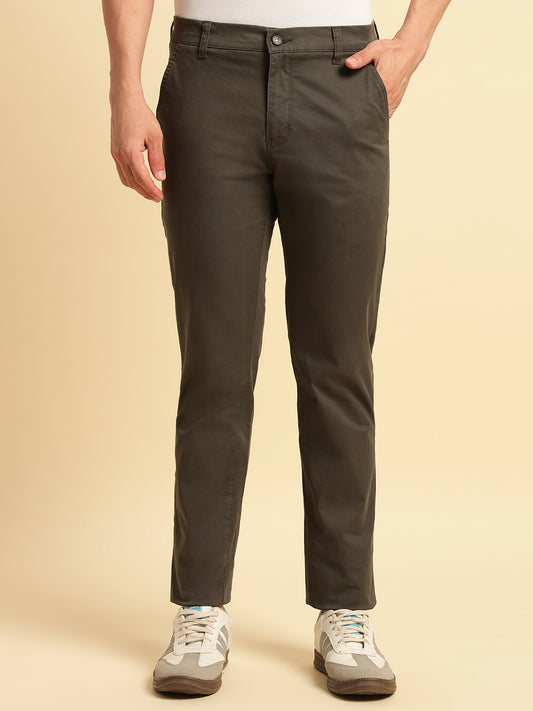 Casual Trouser for Men | Breathable & Soft with Color Fastness Regular Fit Cotton Blend Fabric Solid Pattern Button Closure