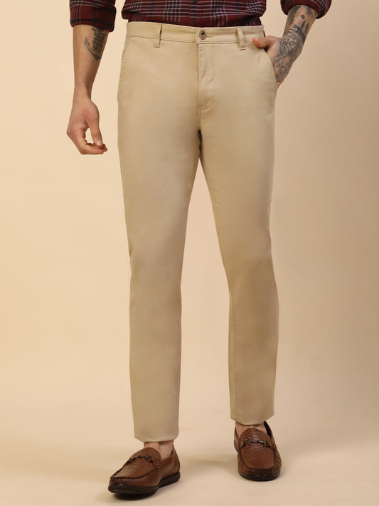Casual Trouser for Men | Breathable & Soft with Color Fastness Regular Fit Cotton Blend Fabric Solid Pattern Button Closure