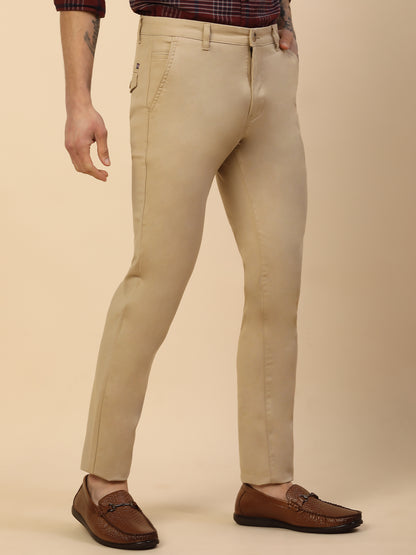 Casual Trouser for Men | Breathable & Soft with Color Fastness Regular Fit Cotton Blend Fabric Solid Pattern Button Closure