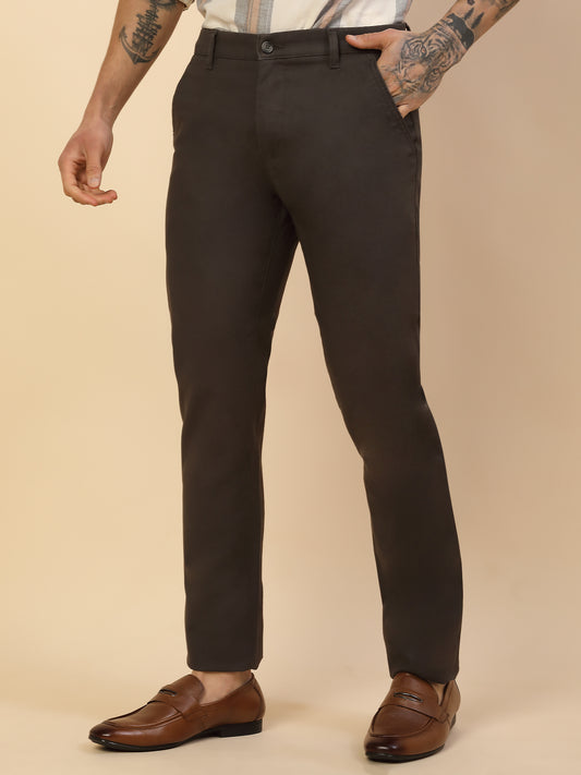 Casual Trouser for Men | Breathable & Soft with Color Fastness Regular Fit Cotton Blend Fabric Solid Pattern Button Closure