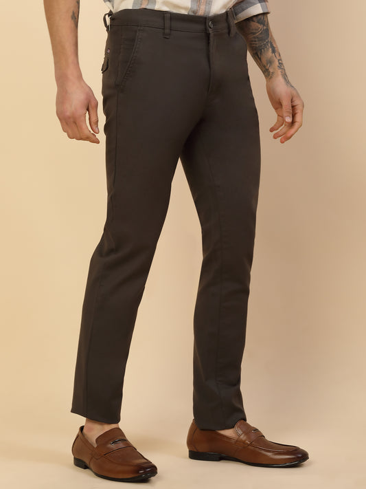 Casual Trouser for Men | Breathable & Soft with Color Fastness Regular Fit Cotton Blend Fabric Solid Pattern Button Closure