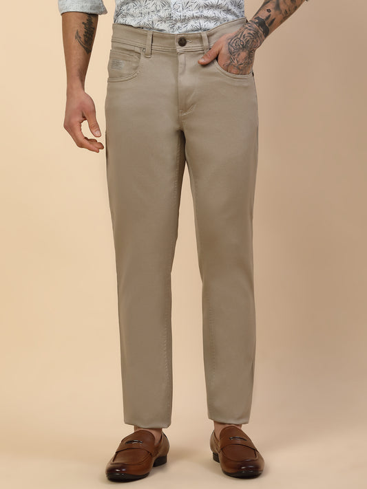 Casual Trouser for Men | Breathable & Soft with Color Fastness Regular Fit Cotton Blend Fabric Solid Pattern Button Closure