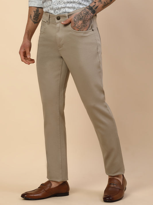 Casual Trouser for Men | Breathable & Soft with Color Fastness Regular Fit Cotton Blend Fabric Solid Pattern Button Closure