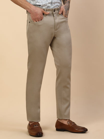Casual Trouser for Men | Breathable & Soft with Color Fastness Regular Fit Cotton Blend Fabric Solid Pattern Button Closure