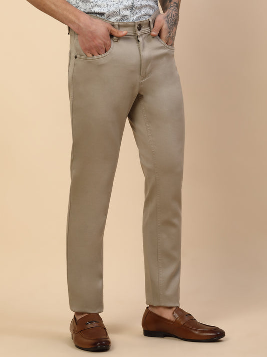 Casual Trouser for Men | Breathable & Soft with Color Fastness Regular Fit Cotton Blend Fabric Solid Pattern Button Closure