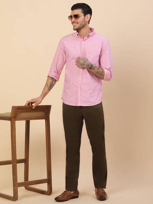 Casual Trouser for Men | Breathable & Soft with Color Fastness Regular Fit Cotton Blend Fabric Solid Pattern Button Closure