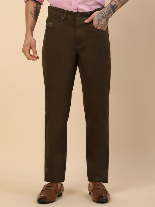 Casual Trouser for Men | Breathable & Soft with Color Fastness Regular Fit Cotton Blend Fabric Solid Pattern Button Closure