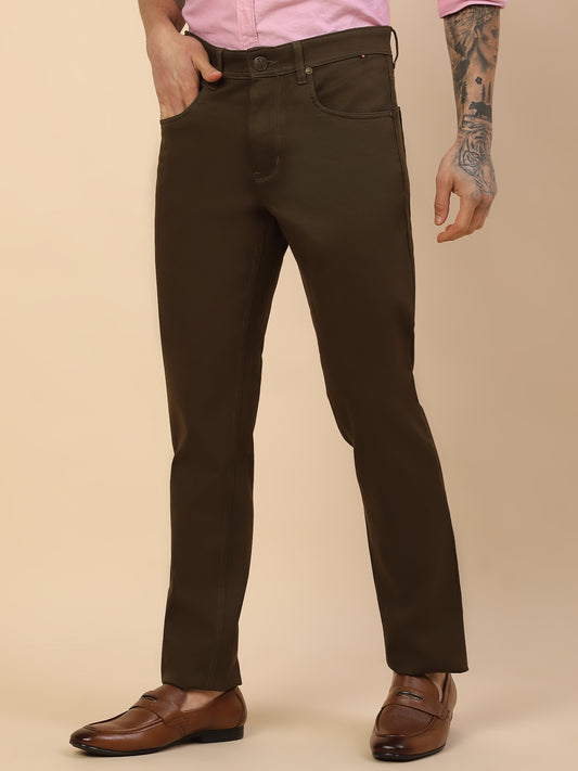 Casual Trouser for Men | Breathable & Soft with Color Fastness Regular Fit Cotton Blend Fabric Solid Pattern Button Closure