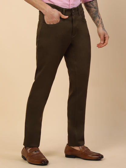 Casual Trouser for Men | Breathable & Soft with Color Fastness Regular Fit Cotton Blend Fabric Solid Pattern Button Closure