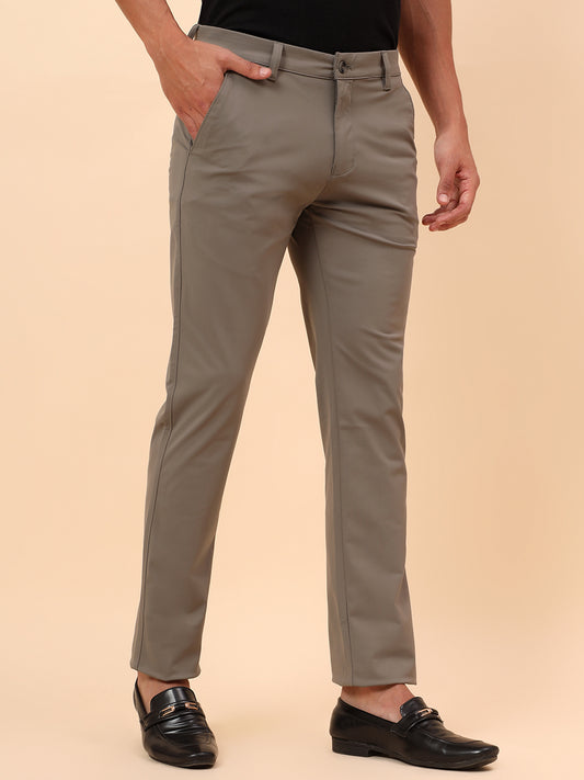 Casual Trousers for Men l Breathable & Soft with Color Fastness Regular Fit Cotton Blend Fabric Solid Pattern Button Closure