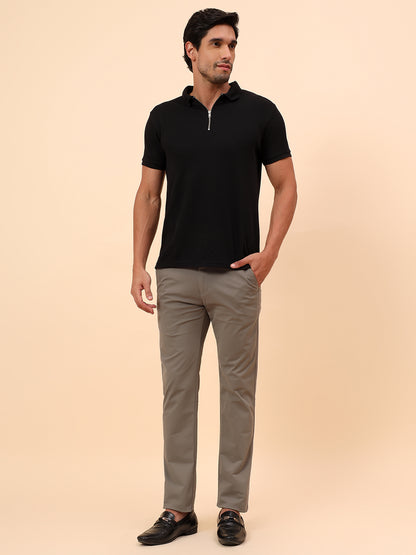 Casual Trousers for Men l Breathable & Soft with Color Fastness Regular Fit Cotton Blend Fabric Solid Pattern Button Closure