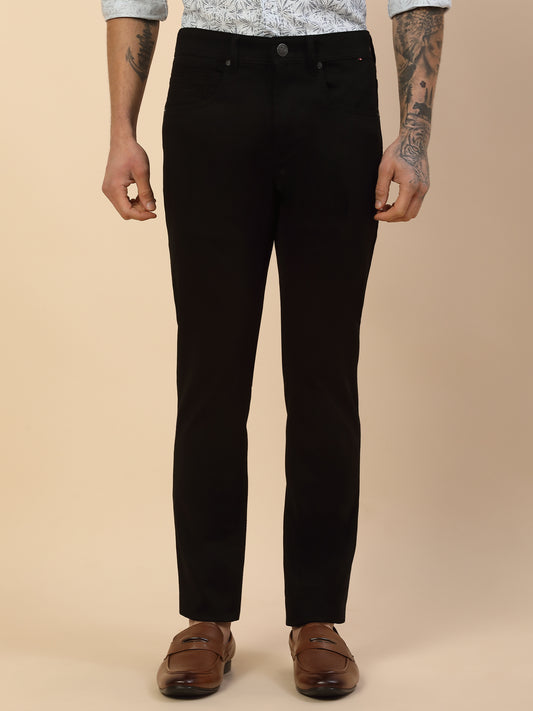 Casual Trouser for Men | Breathable & Soft with Color Fastness Regular Fit Cotton Blend Fabric Self Design Pattern Button Closure