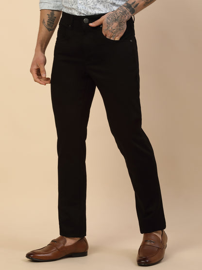 Casual Trouser for Men | Breathable & Soft with Color Fastness Regular Fit Cotton Blend Fabric Self Design Pattern Button Closure