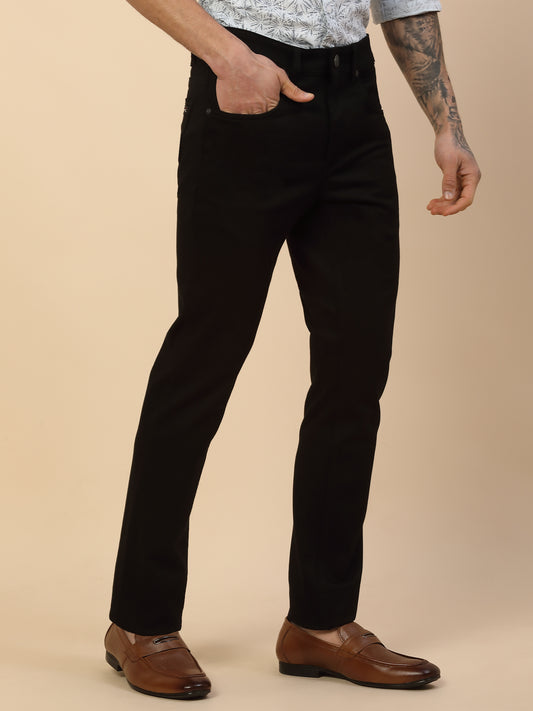 Casual Trouser for Men | Breathable & Soft with Color Fastness Regular Fit Cotton Blend Fabric Self Design Pattern Button Closure