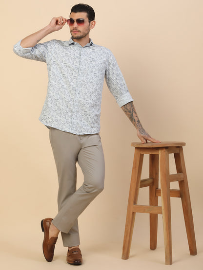 Casual Trouser for Men | Breathable & Soft with Color Fastness Regular Fit Cotton Blend Fabric Self Design Pattern Button Closure