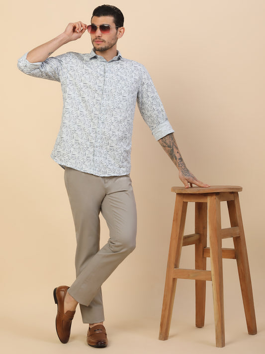 Casual Trouser for Men | Breathable & Soft with Color Fastness Regular Fit Cotton Blend Fabric Self Design Pattern Button Closure