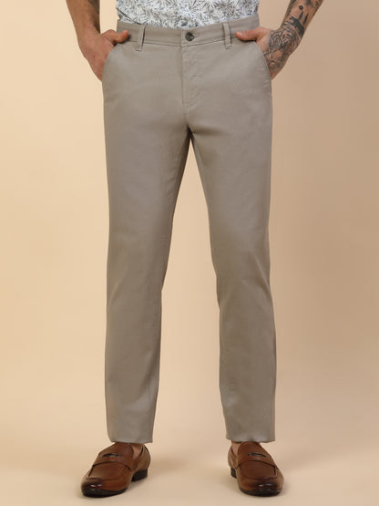 Casual Trouser for Men | Breathable & Soft with Color Fastness Regular Fit Cotton Blend Fabric Self Design Pattern Button Closure