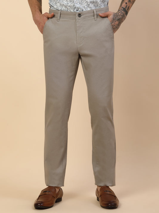 Casual Trouser for Men | Breathable & Soft with Color Fastness Regular Fit Cotton Blend Fabric Self Design Pattern Button Closure