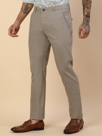 Casual Trouser for Men | Breathable & Soft with Color Fastness Regular Fit Cotton Blend Fabric Self Design Pattern Button Closure