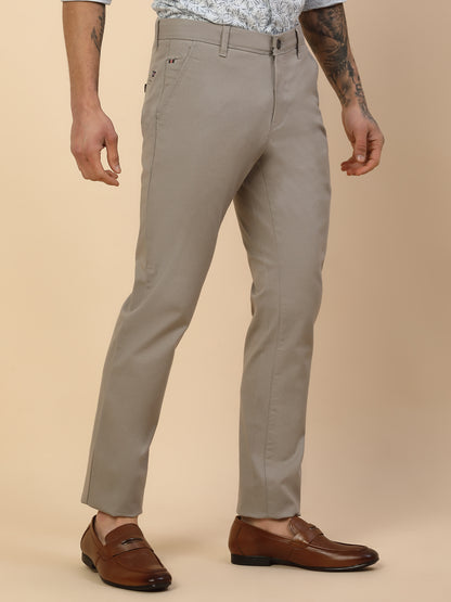 Casual Trouser for Men | Breathable & Soft with Color Fastness Regular Fit Cotton Blend Fabric Self Design Pattern Button Closure