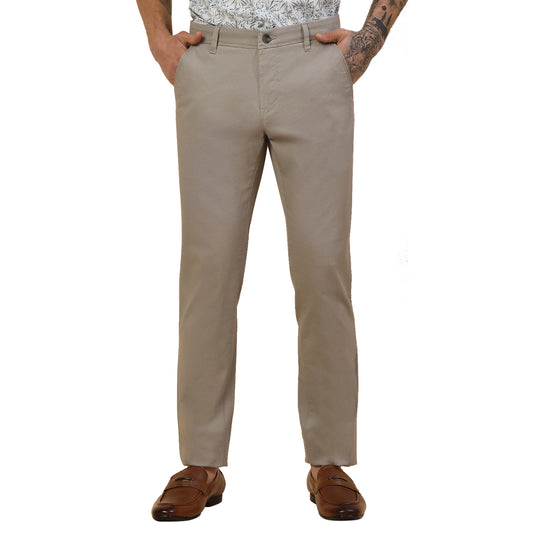 Casual Trouser for Men | Breathable & Soft with Color Fastness Regular Fit Cotton Blend Fabric Self Design Pattern Button Closure