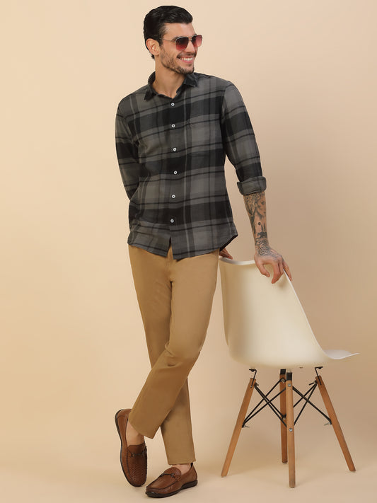 Casual Trouser for Men | Breathable & Soft with Color Fastness Regular Fit Cotton Blend Fabric Self Design Pattern Button Closure