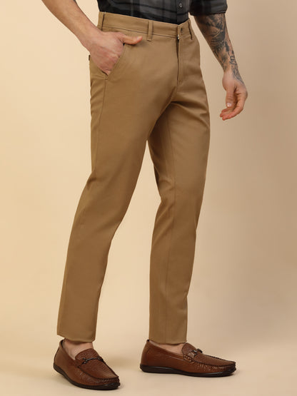 Casual Trouser for Men | Breathable & Soft with Color Fastness Regular Fit Cotton Blend Fabric Self Design Pattern Button Closure