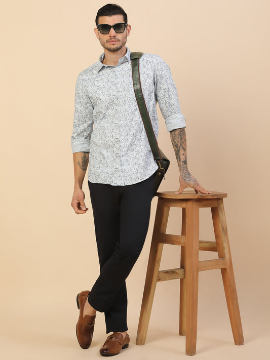 Casual Trouser for Men | Breathable & Soft with Color Fastness Regular Fit Cotton Blend Fabric Self Design Pattern Button Closure