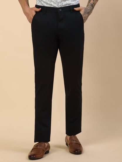 Casual Trouser for Men | Breathable & Soft with Color Fastness Regular Fit Cotton Blend Fabric Self Design Pattern Button Closure
