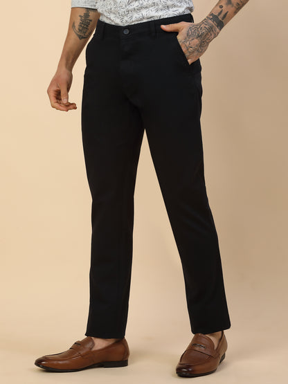 Casual Trouser for Men | Breathable & Soft with Color Fastness Regular Fit Cotton Blend Fabric Self Design Pattern Button Closure