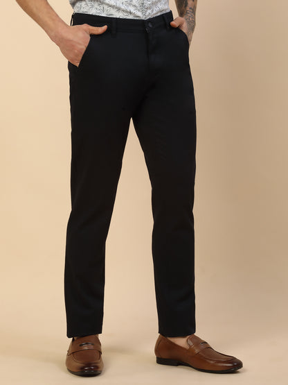 Casual Trouser for Men | Breathable & Soft with Color Fastness Regular Fit Cotton Blend Fabric Self Design Pattern Button Closure