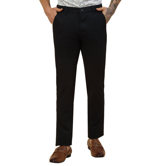 Casual Trouser for Men | Breathable & Soft with Color Fastness Regular Fit Cotton Blend Fabric Self Design Pattern Button Closure