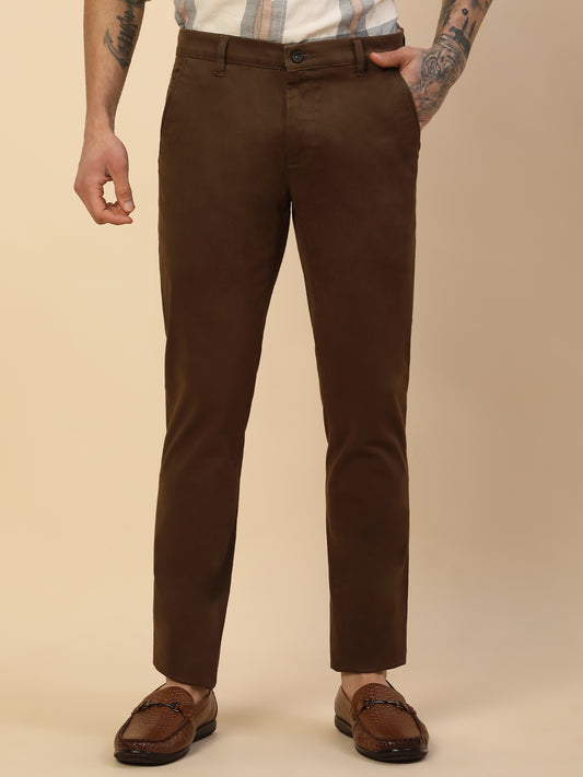 Casual Trouser for Men | Breathable & Soft with Color Fastness Regular Fit Cotton Blend Fabric Solid Pattern Button Closure