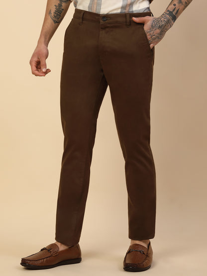 Casual Trouser for Men | Breathable & Soft with Color Fastness Regular Fit Cotton Blend Fabric Solid Pattern Button Closure