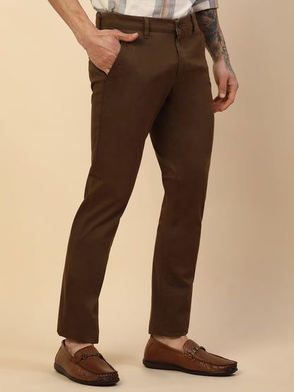 Casual Trouser for Men | Breathable & Soft with Color Fastness Regular Fit Cotton Blend Fabric Solid Pattern Button Closure