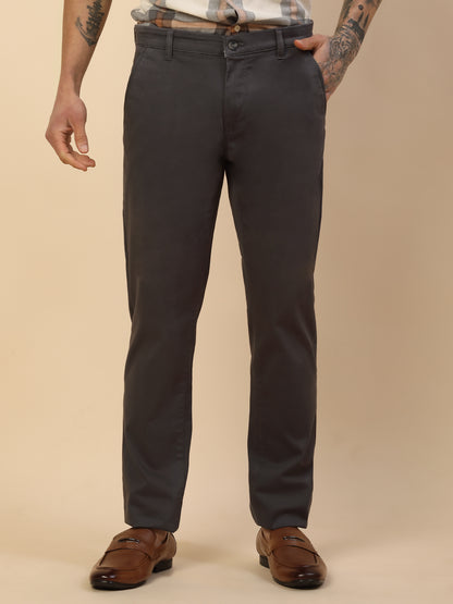 Casual Trouser for Men | Breathable & Soft with Color Fastness Regular Fit Cotton Blend Fabric Solid Pattern Button Closure