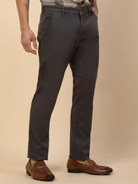 Casual Trouser for Men | Breathable & Soft with Color Fastness Regular Fit Cotton Blend Fabric Solid Pattern Button Closure