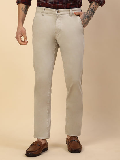 Casual Trouser for Men | Breathable & Soft with Color Fastness Regular Fit Cotton Blend Fabric Solid Pattern Button Closure