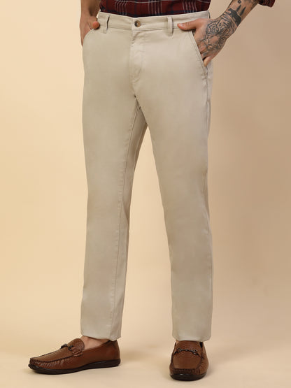 Casual Trouser for Men | Breathable & Soft with Color Fastness Regular Fit Cotton Blend Fabric Solid Pattern Button Closure