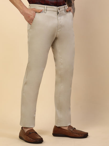 Casual Trouser for Men | Breathable & Soft with Color Fastness Regular Fit Cotton Blend Fabric Solid Pattern Button Closure