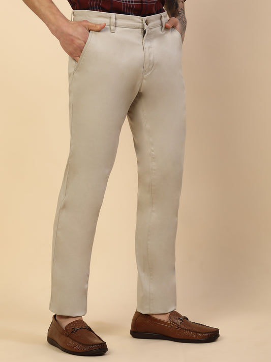 Casual Trouser for Men | Breathable & Soft with Color Fastness Regular Fit Cotton Blend Fabric Solid Pattern Button Closure