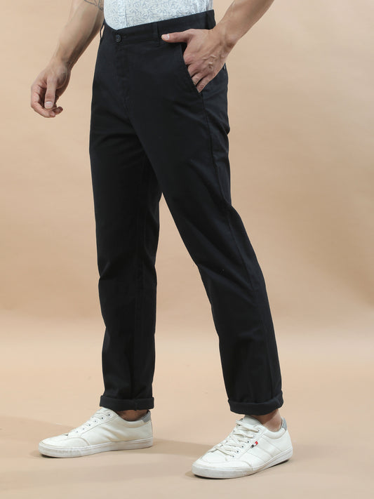 Casual Trousers for Men l Breathable & Soft with Color Fastness Regular Fit Cotton Blend Fabric Solid Pattern