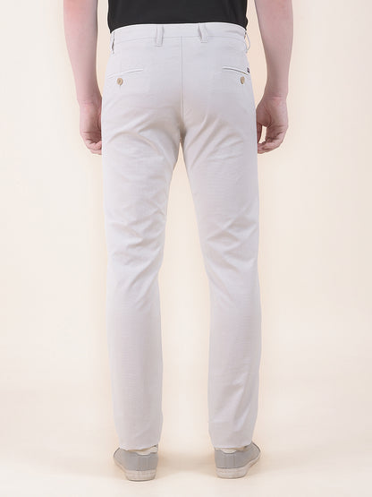Men's Cream Self Design Smart Fit Casual Trouser