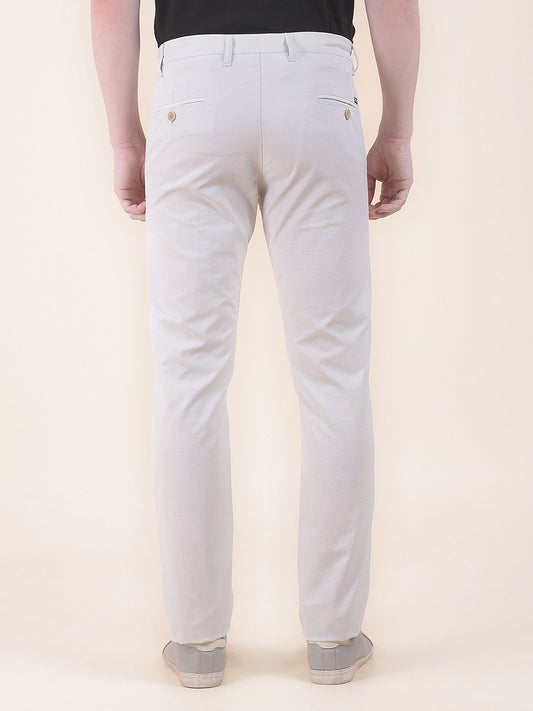 Men's Cream Self Design Smart Fit Casual Trouser